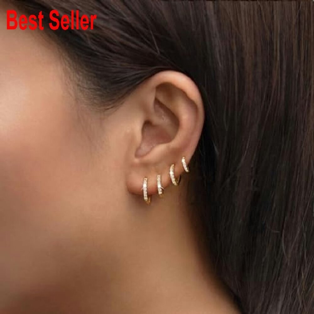 Hypoallergenic Cubic Zirconia Huggie Hoop Earrings Set Lightweight Minimal Chic - Picture 3 of 8